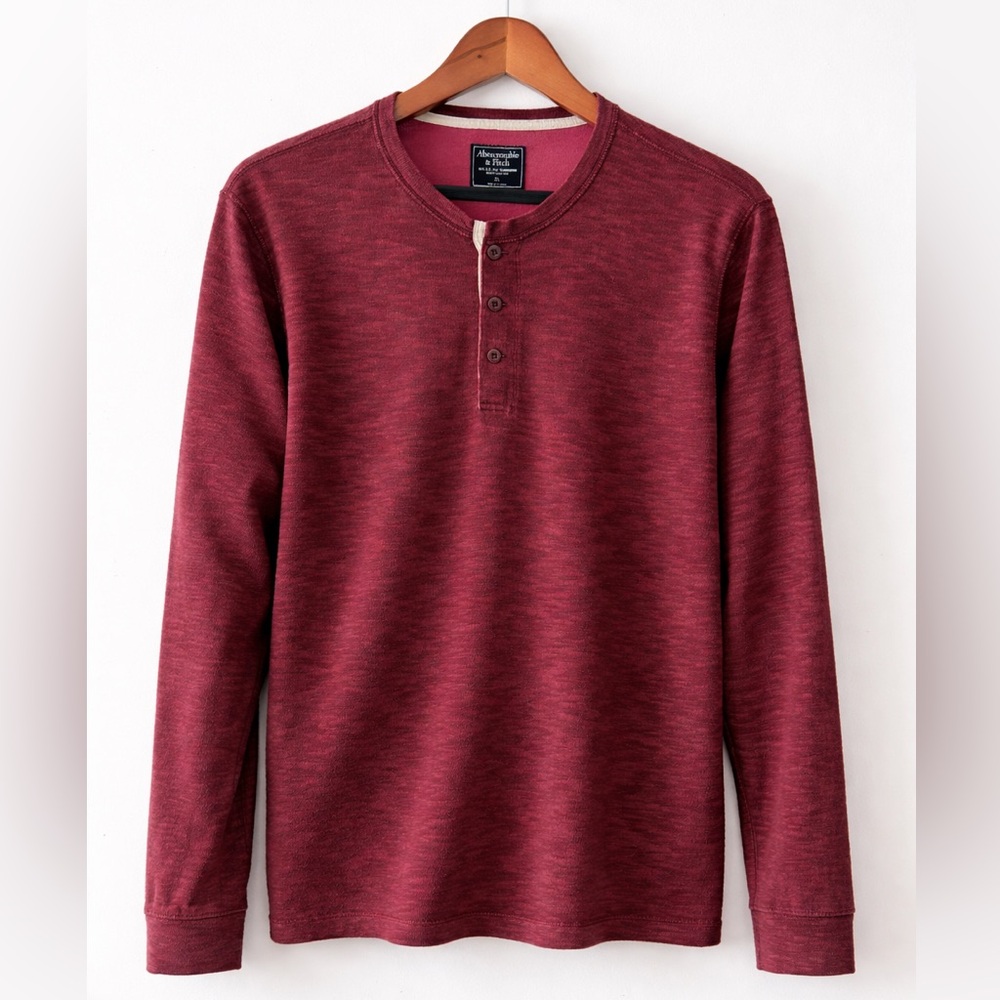 Abercrombie & Fitch EUC XL Marled Burgundy Henley – Lightweight Spring Shirt
